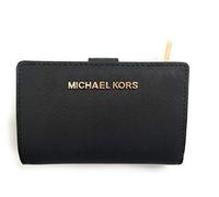 Michael Kors Jet Set Travel Portefeuille en Cuir Saffiano à Deux Volets avec Fermeture éclair, Noir Saffiano, Medium, Portefeuille à Deux Volets