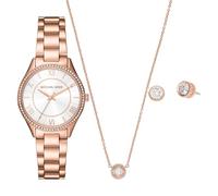 Michael Kors Lauryn MK4850SET Coffret cadeau comprenant 1 bracelet, 1 paire de boucles d'oreilles et 1 collier en acier inoxydable pour femme, or rose, acier inoxydable