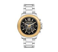 Michael Kors Montre Sage pour Homme, 44mm Mouvement chronographe à Quartz avec Bracelet en Acier Inoxydable, Argenté et Noir, 44 mm