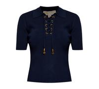 Michael Kors - Polo côtelé en maille stretch viscose à lacets - Femme - Pulls - Bleu - Taille: 42 FR