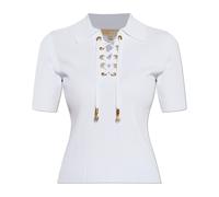 Michael Kors - Polo Top Bord Côte Stretch Viscose à Lacets - Femme - Tops - Blanc - Taille: 36 FR