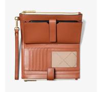 Michael Kors Jet Set Travel Double Zip Wristlet - Signature PVC (Vanilla PVC/Dark Acorn)