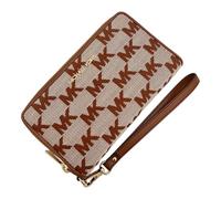 Michael Kors Portefeuille pour femme Jet Set Travel Large Flat MF - Luggage, jacquard et cuir, détails dorés, poche à poignet, compartiment pour cartes et pièces de monnaie