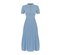 Michael Kors - Robe Midi Polo en Maille Côtelée Stretch - Femme - Robes - Bleu - Taille: 38 FR