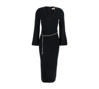 Michael Kors - Robe Noire en Mélange de Laine Stretch avec Ceinture Chaîne - Femme - Robes - Noir - Taille: 38 FR