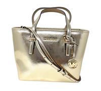 Michael Kors Sac fourre-tout de voyage en cuir lisse métallique pour femme XS Carry All Jet Set, Doré pâle