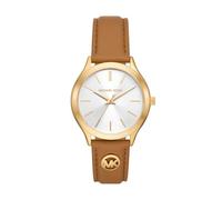 Michael Kors Slim Runway Watch for Women, 38mm Quartz Three Hand Movement with Leather Strap