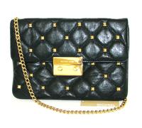 MICHAEL KORS SLOAN QUILT STUDDED NOIR CUIR OR SAC À MAIN ÉPAULE