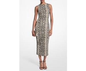 Michael Kors Snake Print Stretch Jersey Ruched Midi Dress Soft Ecru Taille: XS | Robes Outlet | Femme | Marron