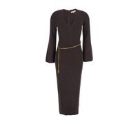 Michael Kors - Wool Blend Belted Midi Dress - Femme - Robes - Brun - Taille: 40 FR