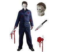 Michael Myers Costume pour homme, 3 pièces, masque Michael Myers et couteau barbouillé de sang, ensemble de cosplay, pour Halloween, carnaval, combinaison de travail, bleu marine, 027XXL