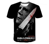 Michael Myers T-Shirt Costume à Manches Courtes pour Hommes Noir Col Rond Halloween T-Shirt pour Homme Michael Horreur Myers Tee Deguisement Halloween Homme Grande Taille (14#, 4XL)