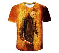 Michael Myers T-Shirt Costume à Manches Courtes pour Hommes Noir Col Rond Halloween T-Shirt pour Homme Michael Horreur Myers Tee Deguisement Halloween Homme Grande Taille (10#, 4XL)