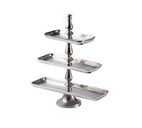 MichaelNoll Présentoir XL à 3 étages - Assiette décorative - Grand plateau de service en métal aluminium - Décoration argentée pour salon et cuisine - Décoration de table à manger de mariage et Noël -