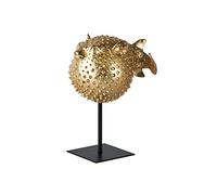 MichaelNoll Statue de poisson sphérique - Sculpture en polyrésine dorée - Décoration maritime pour appartement - Décoration moderne pour salon, chambre à coucher ou salle de bain - 17 x 13 x 23,5 cm