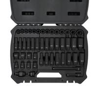 MichaelPro Jeu de 48 douilles à choc 3/8'' profondes et standard, SAE et métriques (5/16" - 3/4", 8-24 mm), acier Cr-Mo résistant au couple élevé, barres d'extension, douilles en U et adaptateur