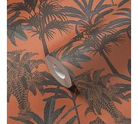 Michalsky Living Papier peint non tissé Motif palmier Change is Good Tropical Tale 10,05 m x 0,53 m Orange Noir Marron 379834