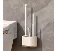 Michear Brosse de toilette, poils flexibles en silicone, ensemble de nettoyage profond avec support ventilé, base debout et brosse murale pour cuvette de toilette (beige)