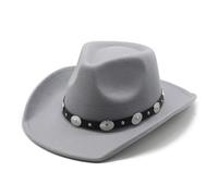 Michear Chapeau de cowboy pour homme et femme, chapeau western réglable avec bord façonnable, accessoire de déguisement Far West, chapeau en feutre d'extérieur pour adulte unisexe, gris, taille