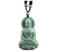Michear Collier avec pendentif en jadéite naturelle de grade A - Bouddha vert porte-bonheur - Gravure délicate - Certifié - Unisexe, Émeraude, Jade