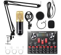 Michear Ensemble d'équipement de baladodiffusion, kit de microphone à condensateur, kit de micro BM800 avec carte son en direct, support de micro réglable, support antichoc en métal et filtre anti-pop