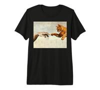 Michel-Ange Drôle de Chat Créant Adam Mains Art Vintage T-Shirt Haut de Gamme