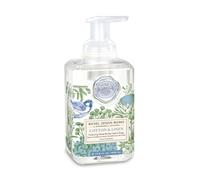 MICHEL DESIGN WORKS 0 savons moussants pour les mains, 17,8 oz, parfum et lin, beurre de karité et mélange d'aloe vera, beau récipient carré avec pompe