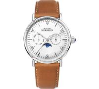 Michel Herbelin Montre Inspiration Moonphase Bracelet Cuir Marron Cadran Blanc 12747/AP11GO