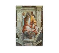 Michelangelo Buonarroti - Impression sur toile de peinture murale moderne de Jérémie, chapelle Sixtine au Vatican 1508-1512 (20 x 30 cm)
