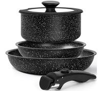MICHELANGELO Lot de 5 casseroles et poêles à induction 20/26 cm, casserole de 18 cm avec poignée amovible, casseroles et poêles à induction, revêtement anti-adhésif en marbre noir