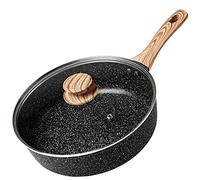 MICHELANGELO Poêle à frire profonde 24CM avec Couvercle, Poêle Antiadhésive avec Couvercle, Poêle Antiadhésive avec Poignée en Bakélite Souple, Compatible avec Induction