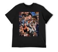 Michele Morrone T-shirt décontracté à manches courtes en coton texturé flammé, Noir , M