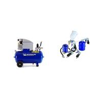 Michelin Compresseur à Air MB 5020, Compresseur à Air 50-Litres, Double Manomètre, Pression Max. 8 bars, Lubrifié à l'Huile, Roues de Transport, Puissance 2 CV & 1126000726 Kit Air Comprimé-5 Pièces