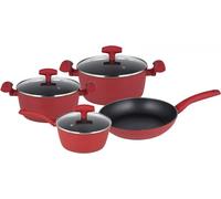 Michelino Nora set de 7 casseroles avec couvercles en verre incl. protection de poêle - Rouge