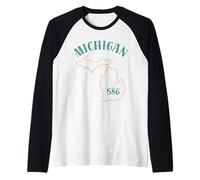 Michigan 586 Zone Code Graphique État Outline Design régional Manche Raglan