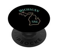 Michigan 586 Zone Code Graphique État Outline Design régional PopSockets PopGrip Adhésif