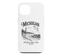 Michigan Lighthouse Waves Scène The Great Lakes State Nature Coque pour iPhone 13