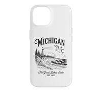 Michigan Lighthouse Waves Scène The Great Lakes State Nature Coque pour iPhone 14