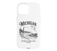 Michigan Lighthouse Waves Scène The Great Lakes State Nature Coque pour iPhone 15
