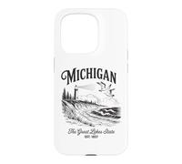 Michigan Lighthouse Waves Scène The Great Lakes State Nature Coque pour iPhone 15 Pro