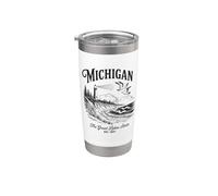 Michigan Lighthouse Waves Scène The Great Lakes State Nature Gobelet isotherme en acier inoxydable double paroi
