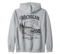 Michigan Lighthouse Waves Scène The Great Lakes State Nature Sweat à Capuche