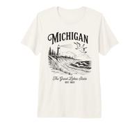 Michigan Lighthouse Waves Scène The Great Lakes State Nature T-Shirt Haut de Gamme