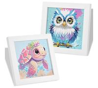 MICHIHOMIE 2 Pièces Diamond Painting Enfant avec Cadres, 5D DIY Arts CréAtifs Diamond Painting, Broderie Diamant Kit Complet pour Enfants et Adultes (Hiboux et Tortues de Mer)