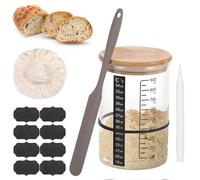 MICHIHOMIE Kit Boulanger Levain, 900ml Bocal de Fermentation de Sourdough avec Couvercle, Papier Thermomètre, 8 Étiquettes, Stylo, Spatule en Silicone, Chapeau en Tissu, Ustensiles pour Faire du Pain