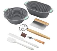 MICHIHOMIE Kit Démarreur Levain pour Pain, Ensemble de 2 Bannetons Pliables en Silicone, 2 Racloirs à Pâte en Silicone, Coupe-Pâte, Batteur à Pâte, Couteau de Boulanger avec 4 Lames de Rasoir