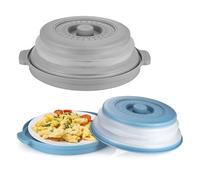 MICHIHOMIE Lot de 2 Cloche Micro Ondes Rétractable, 26.8cm Couvercle Micro Ondes Pliable avec Plateau, Couvercle Anti Eclaboussure pour Micro Onde Fruits Légumes, sans BPA