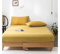 Michorinee Drap Housse en Microfibre 160x200 Jaune - Bonnets 30 cm pour Matelas Épais - Housse de Matelas Respirant avec Une Rebord Élastique