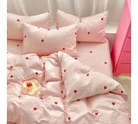 Michorinee Housse de Couette 220x240 Rose Blanc à Carreaux Vichy Cœur Rouge Adulte 2 Personnes Parure de Lit Microfibre Sets de Housses de Couettes avec Fermeture Éclair et 2 Taies d'oreiller 65x65