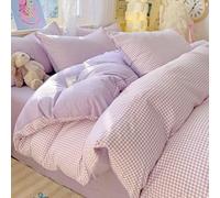 Michorinee Housse de Couette 240x260 Vichy Violet Clair et Blanc à Carreaux Moderne Parure de lit Adulte 2 Personnes Microfibre Sets de Housses de Couettes et 2 Taies d'oreiller 65x65 Fermeture Éclair